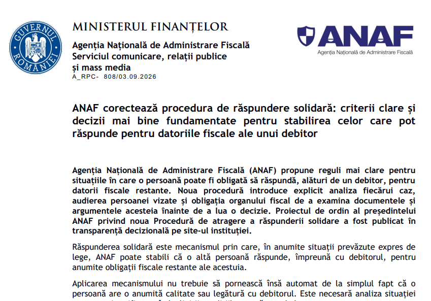 ANAF corectează procedura de răspundere solidară — ce se schimbă pentru administratorii de firm